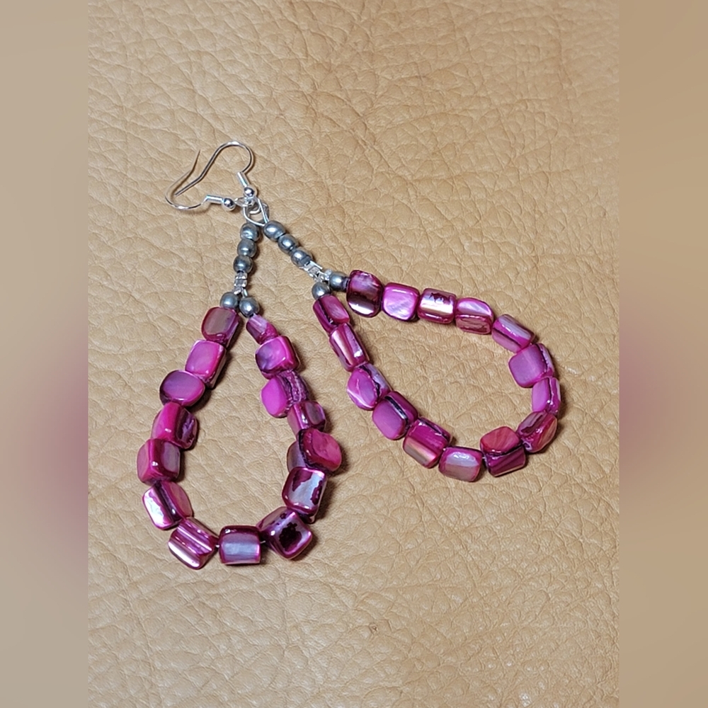 Artisian Made Pink Tigereye Beaded Earrings